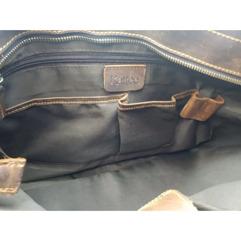 Vintage Kattee Leather Briefcase Messenger Bag Brown Fits 15 Inch Laptop